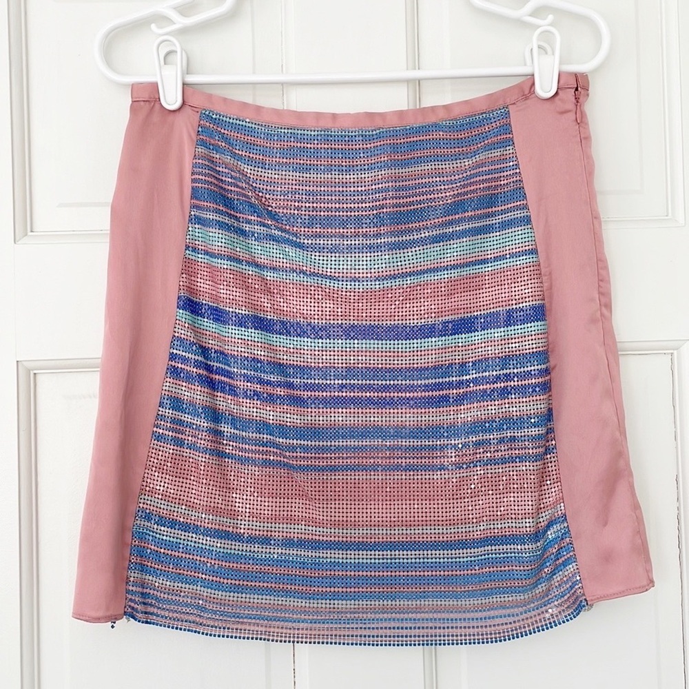 NWT RAMY BROOK Exclusive Kate skirt size 10 pink blue mini sequins